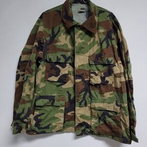 US Army Coat Combat Mens Large Regular Green Woodland Camouflage Button Front